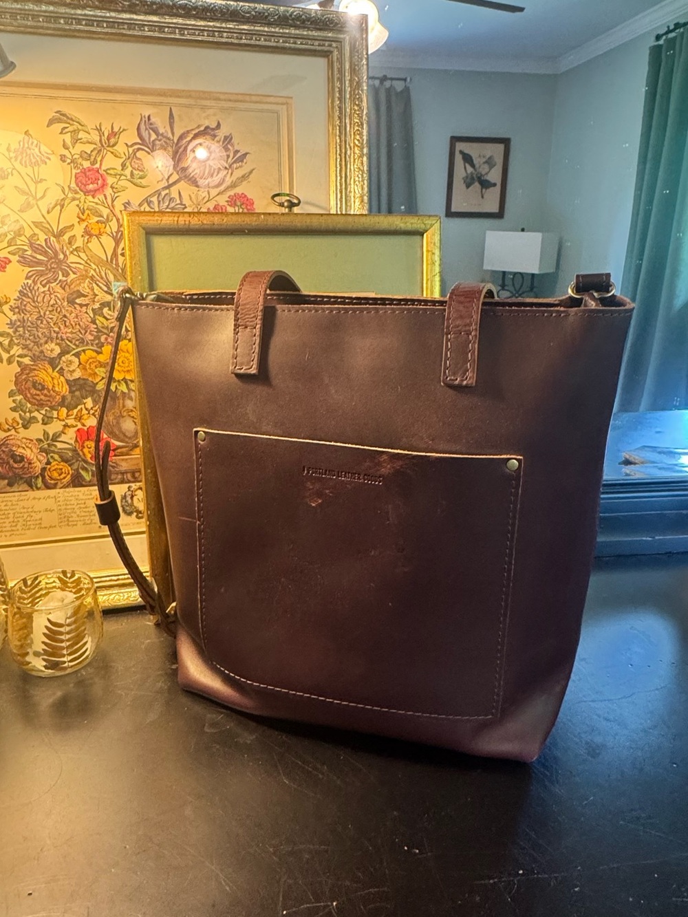Portland Leather congnac Leather ZIPPERED Bag with Crossbody Strap